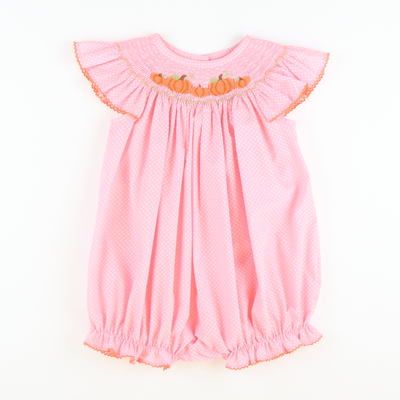 Smocked Pumpkin Patch Girl Bubble - Pink Tiny Dot