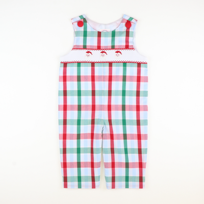 Smocked Santa Faces Longall - Christmas Party Plaid