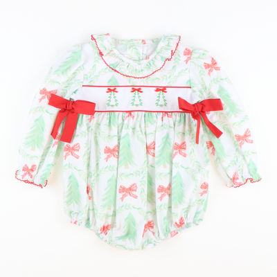 Embroidered Heirloom Christmas Trees Ruffle Girl Bubble