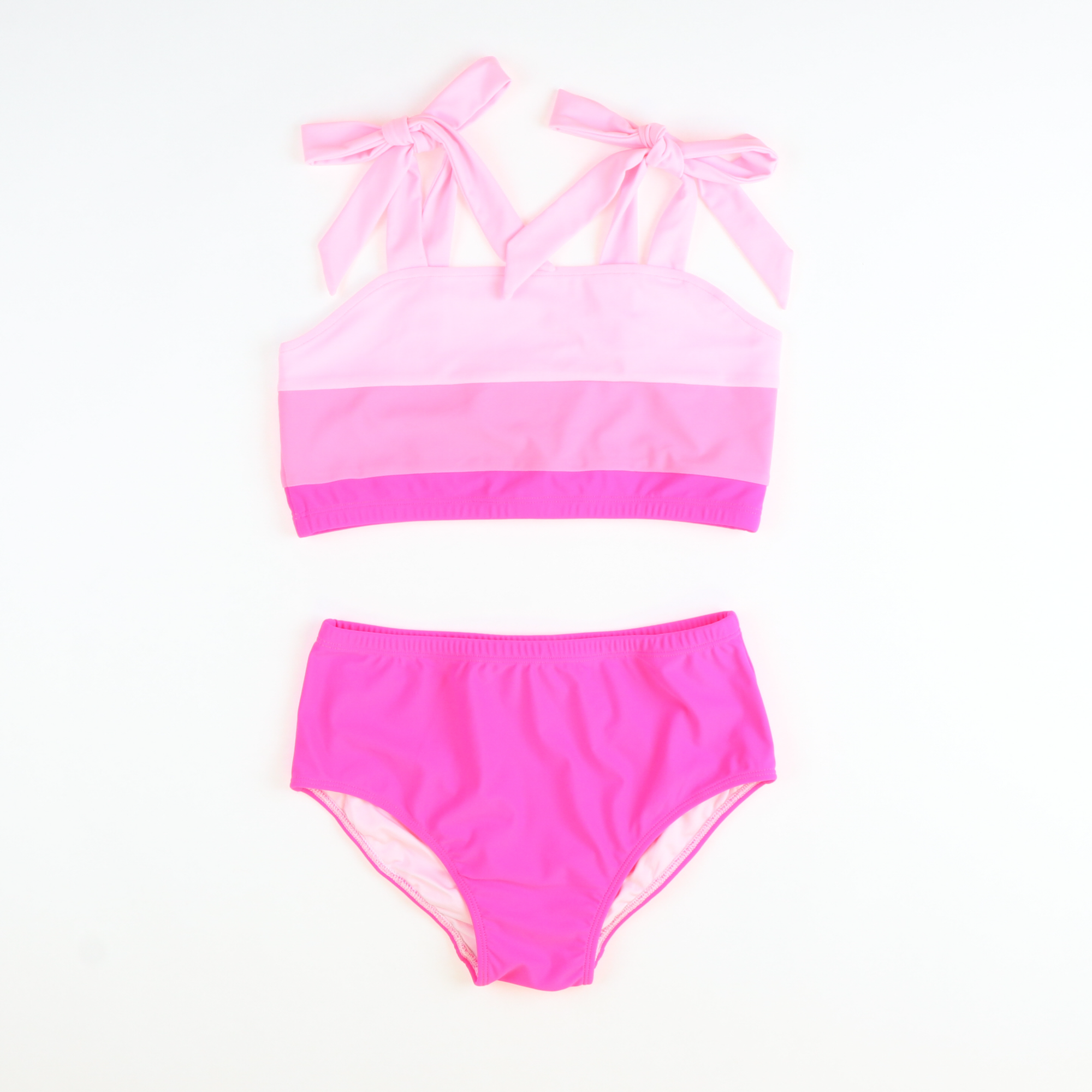 Two-Piece Swimsuit - Color Block Pink