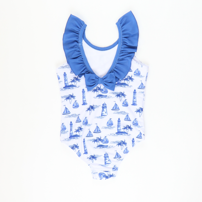 One-Piece Swimsuit - Watercolor Beach Print