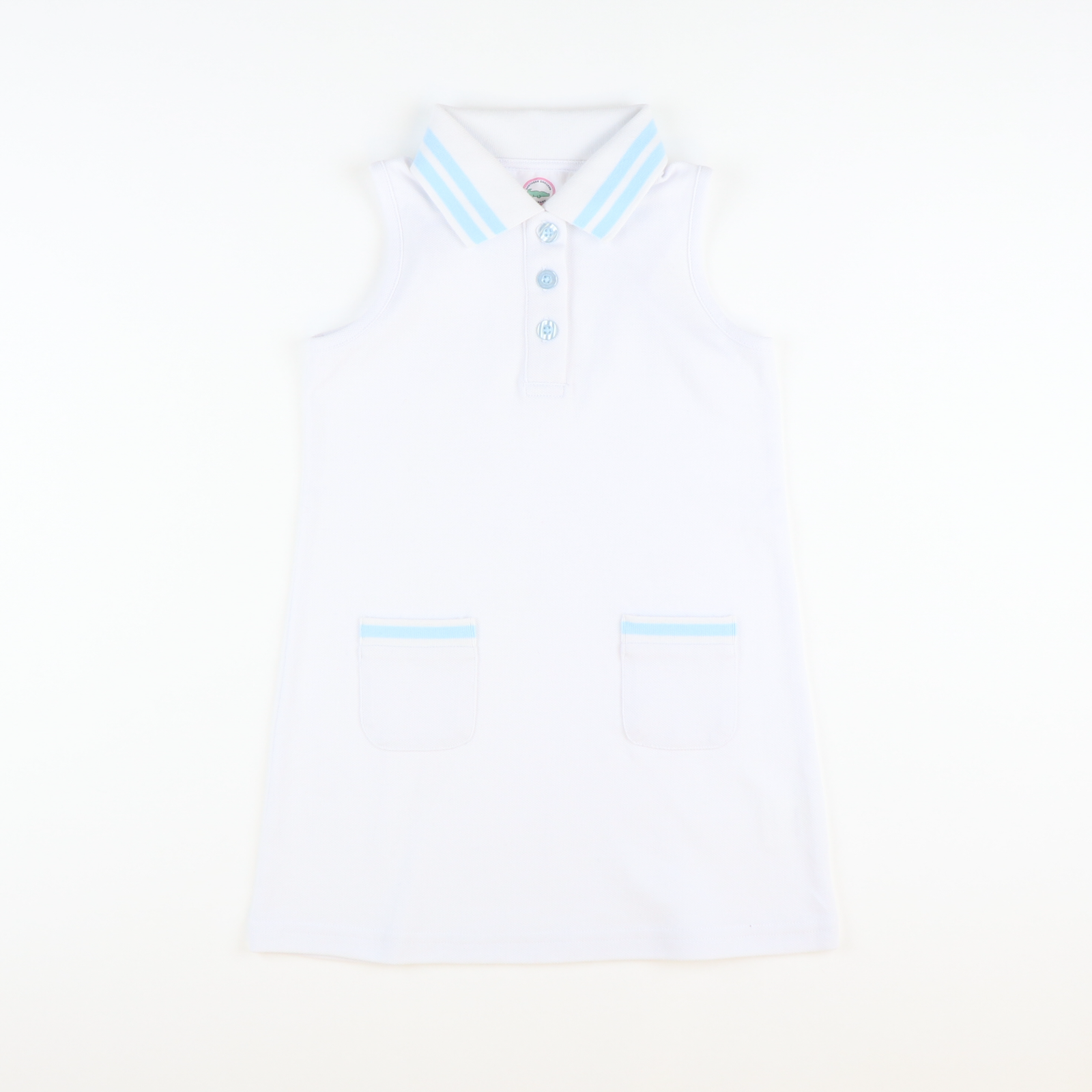 Courtside Tennis Dress - White & Light Blue - Southern Smocked Co.