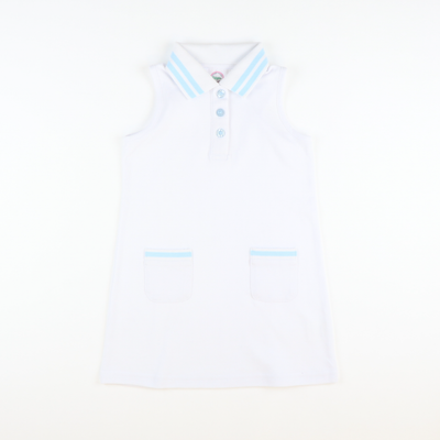 Courtside Tennis Dress - White & Light Blue - Southern Smocked Co.