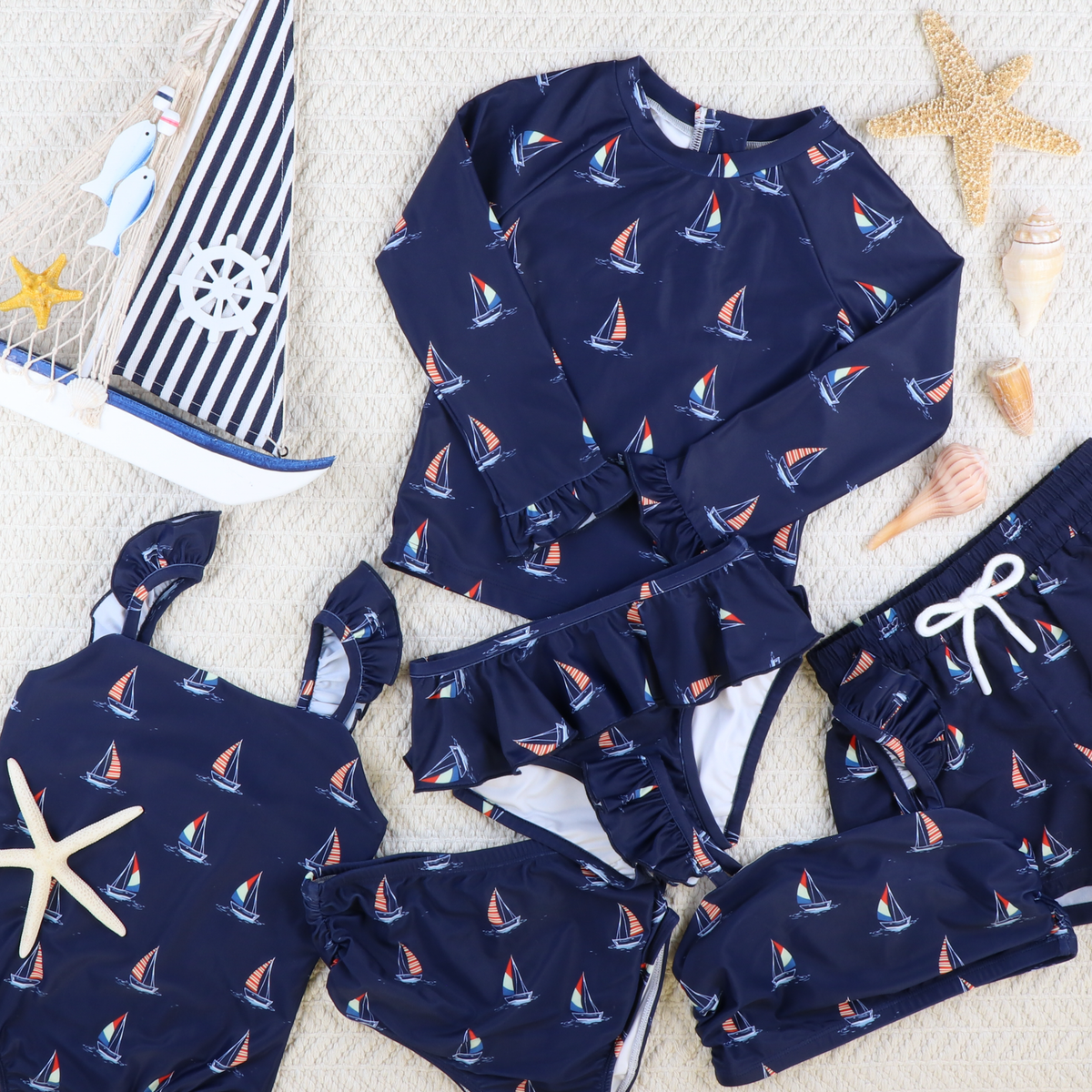 Two-Piece Long Sleeve Rash Guard - Navy Sail Away