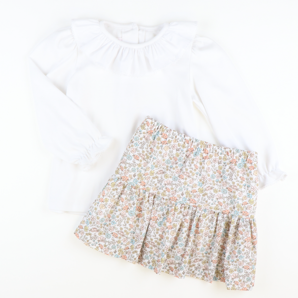 White Knit Ruffle Neck L/S Blouse
