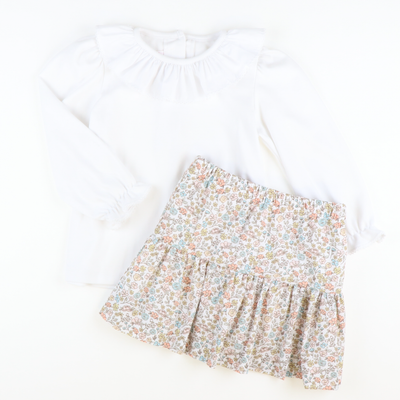 White Knit Ruffle Neck L/S Blouse