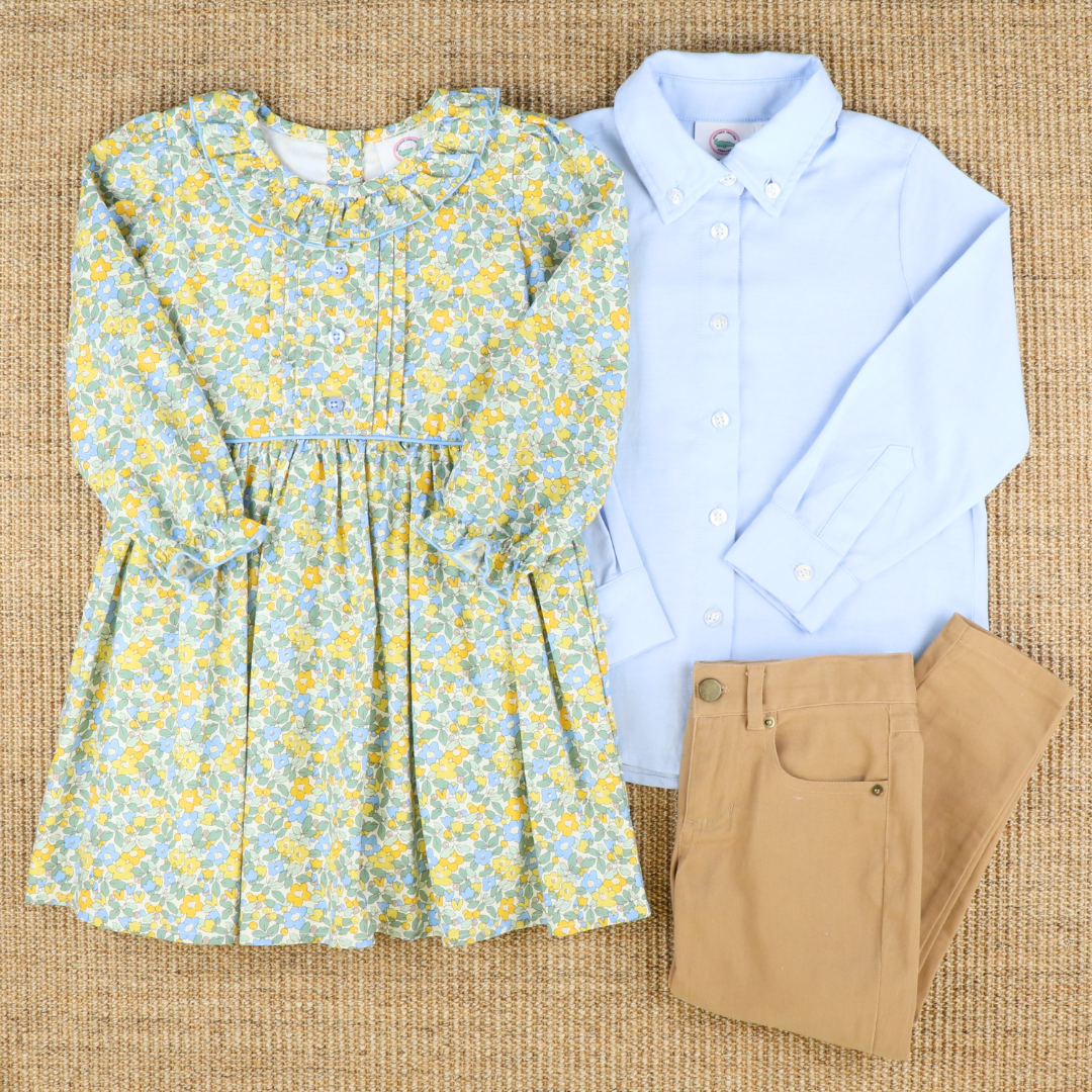 Ruffle Neck Dress - Golden Floral 2024 - Southern Smocked Co.