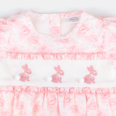 Embroidered Bunnies Dress - Pink Fancy Floral