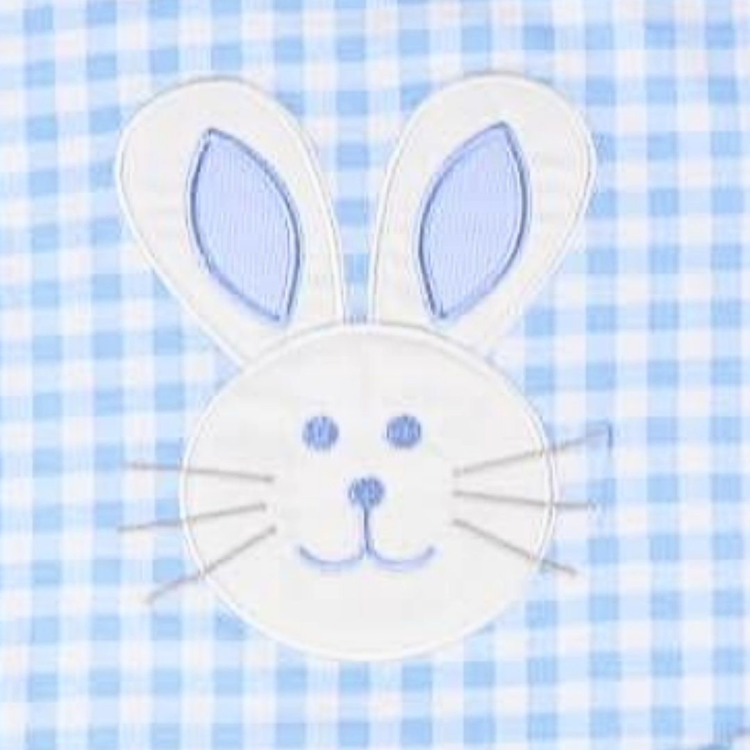 Bunny Appliqué Knit Pajama Set - Light Blue Check