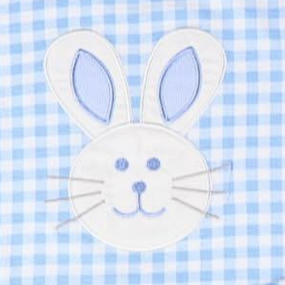 Bunny Appliqué Knit Pajama Set - Light Blue Check