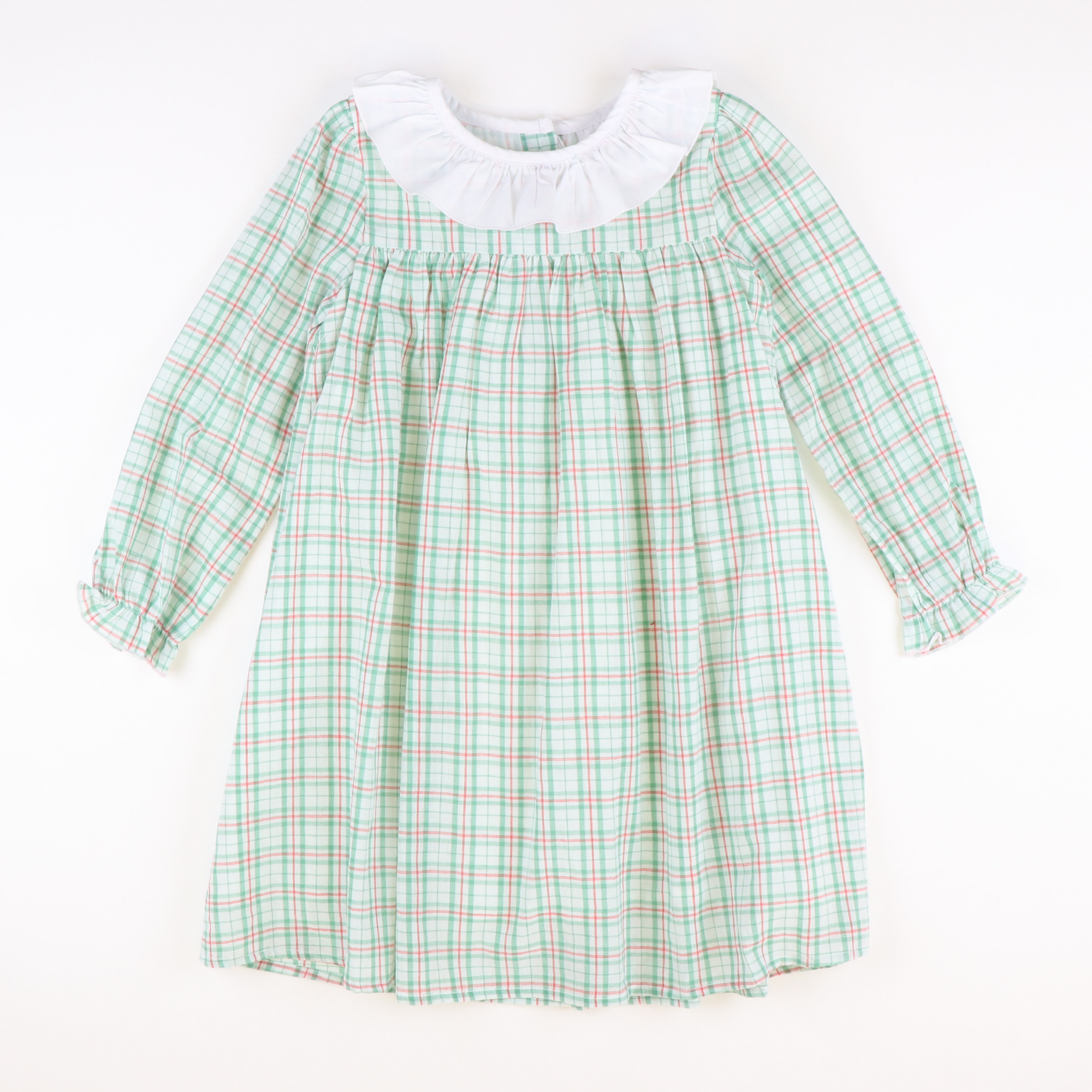 Ruffle Neck Dress -  Red & Green Plaid