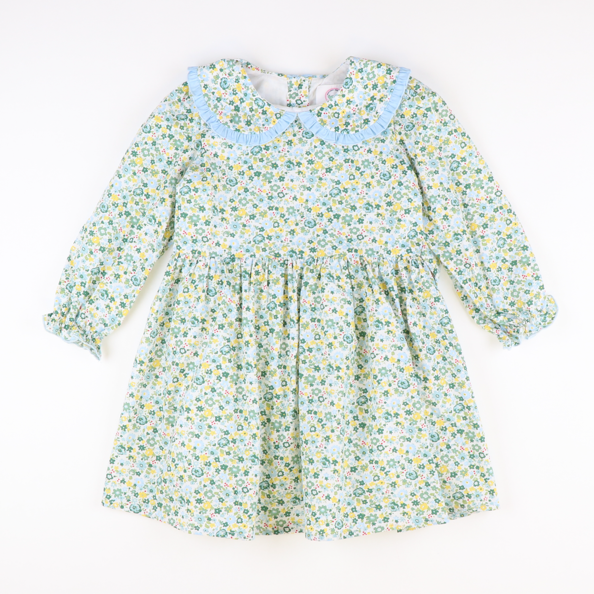 Ruffle Collar Dress - Sage Floral & Light Blue