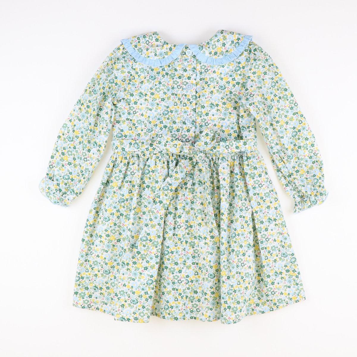Ruffle Collar Dress - Sage Floral & Light Blue