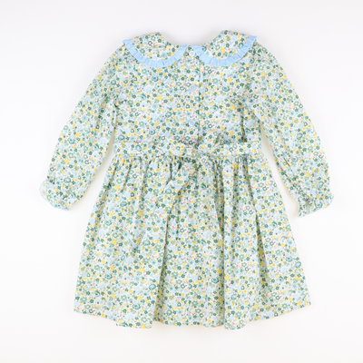 Ruffle Collar Dress - Sage Floral & Light Blue