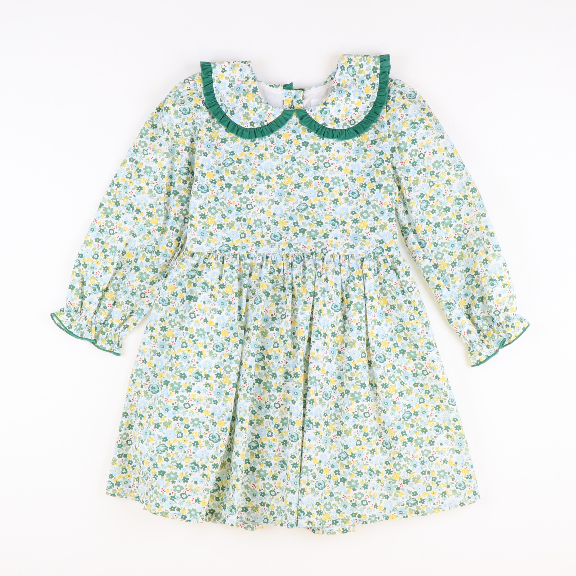 Ruffle Collar Dress - Sage Floral & Dark Green