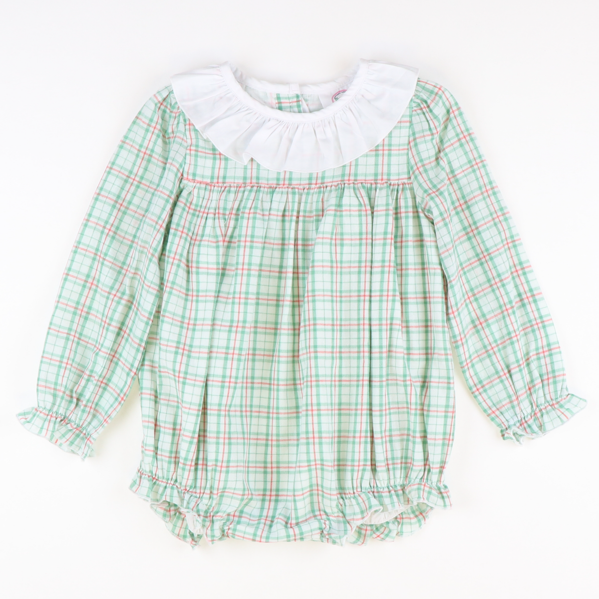 Ruffle Neck Girl Bubble - Red & Green Plaid