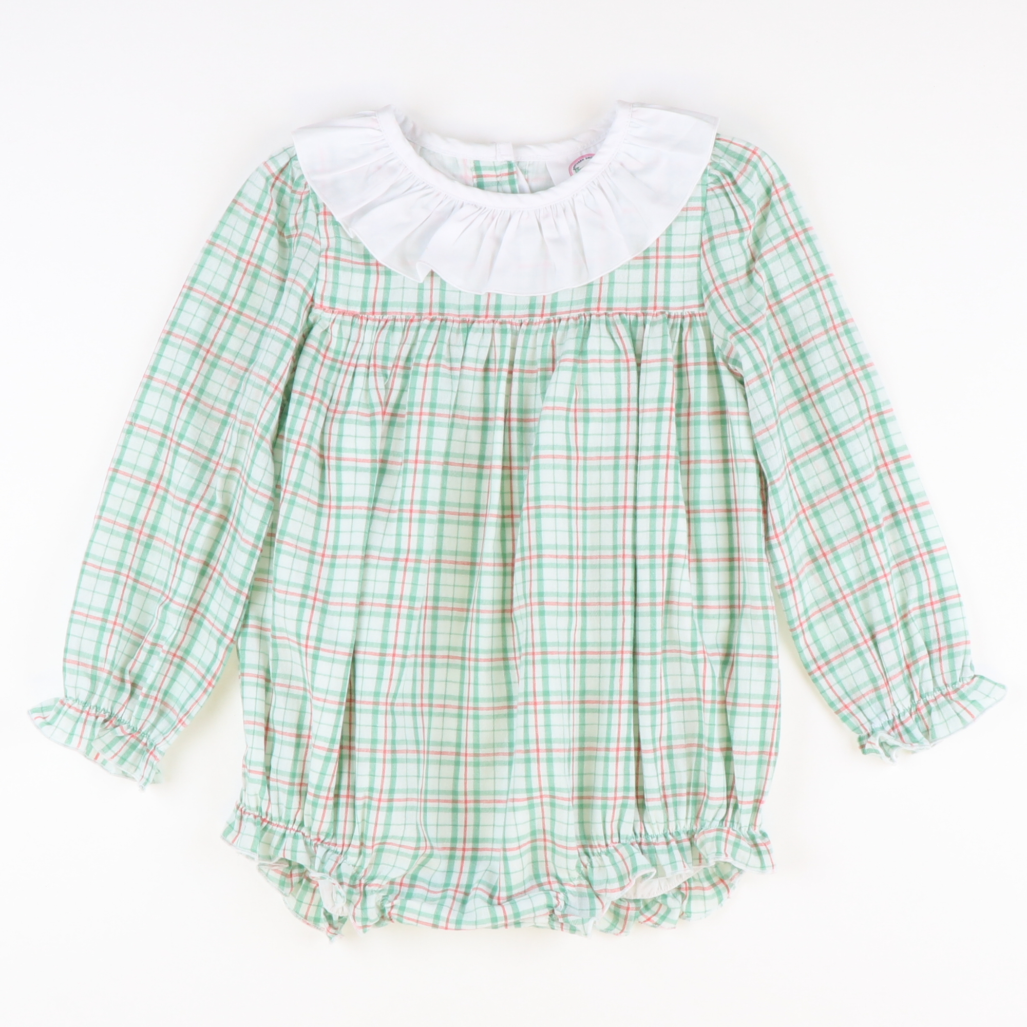 Ruffle Neck Girl Bubble - Red & Green Plaid