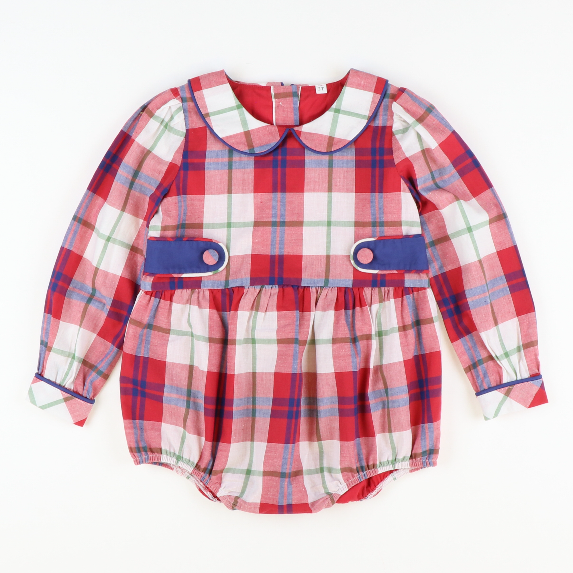 Collared Girl Bubble - Red & Navy Plaid