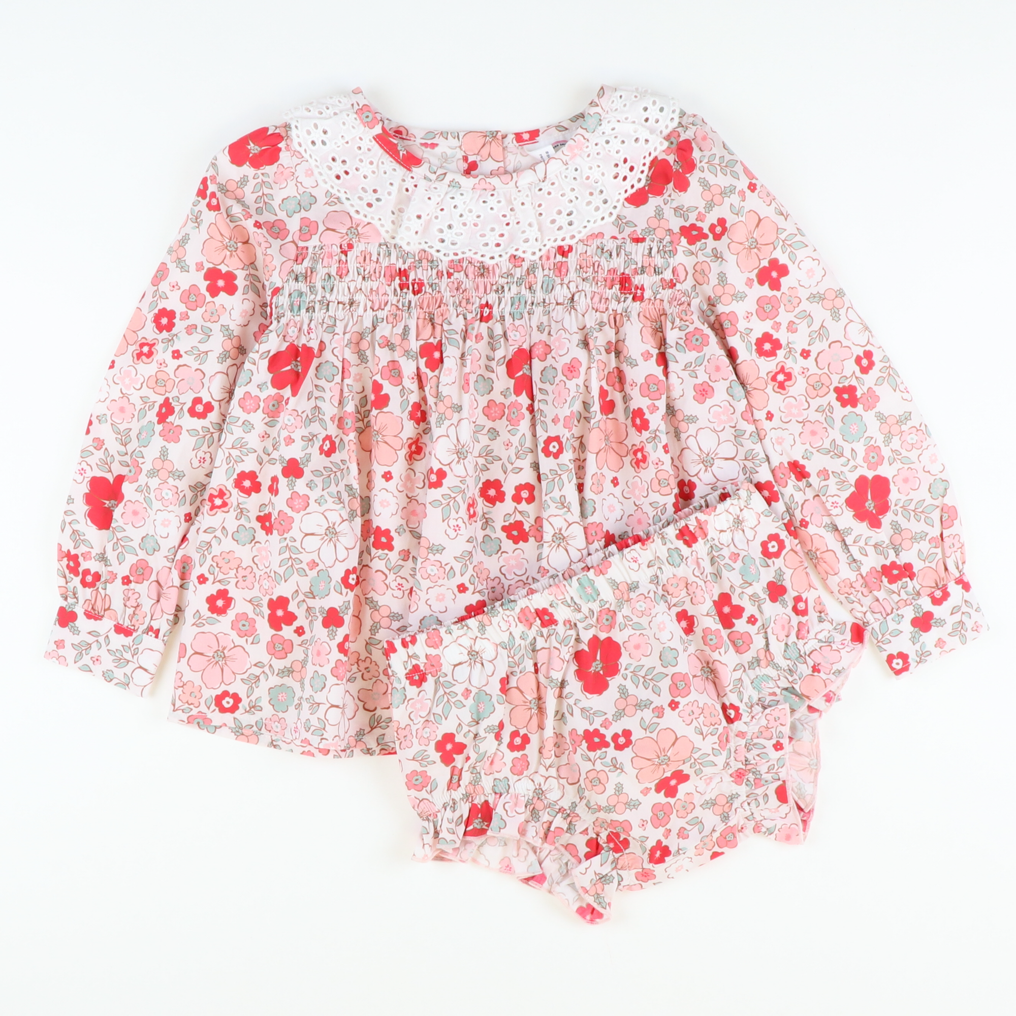 Eyelet Ruffle Set - Red Floral