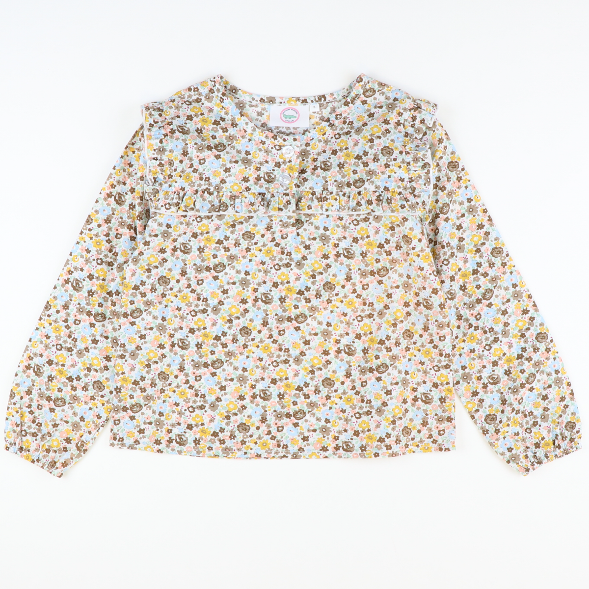 Floral & Light Blue Corduroy Blouse & Pants Set