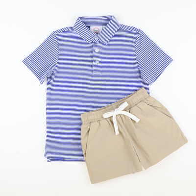 Boys Signature Knit Polo - Royal Blue Thin Stripe - Stellybelly