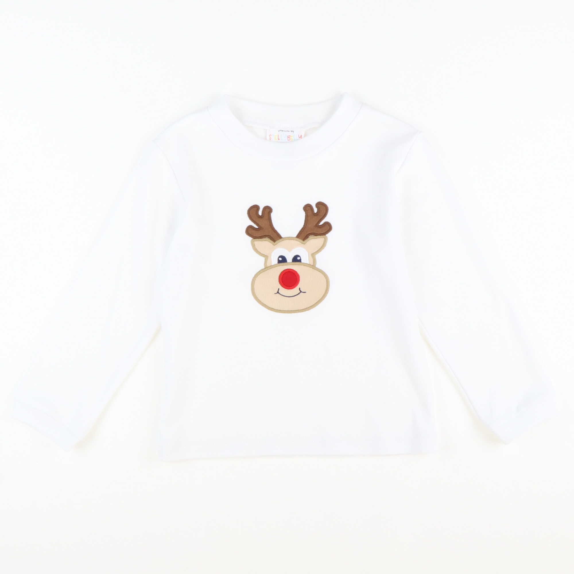 Appliquéd Reindeer Long Sleeve Shirt - White Knit