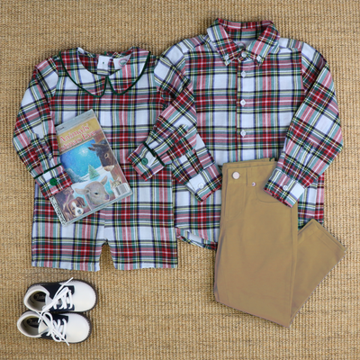 Christmas Tartan Plaid Collared Boy Romper