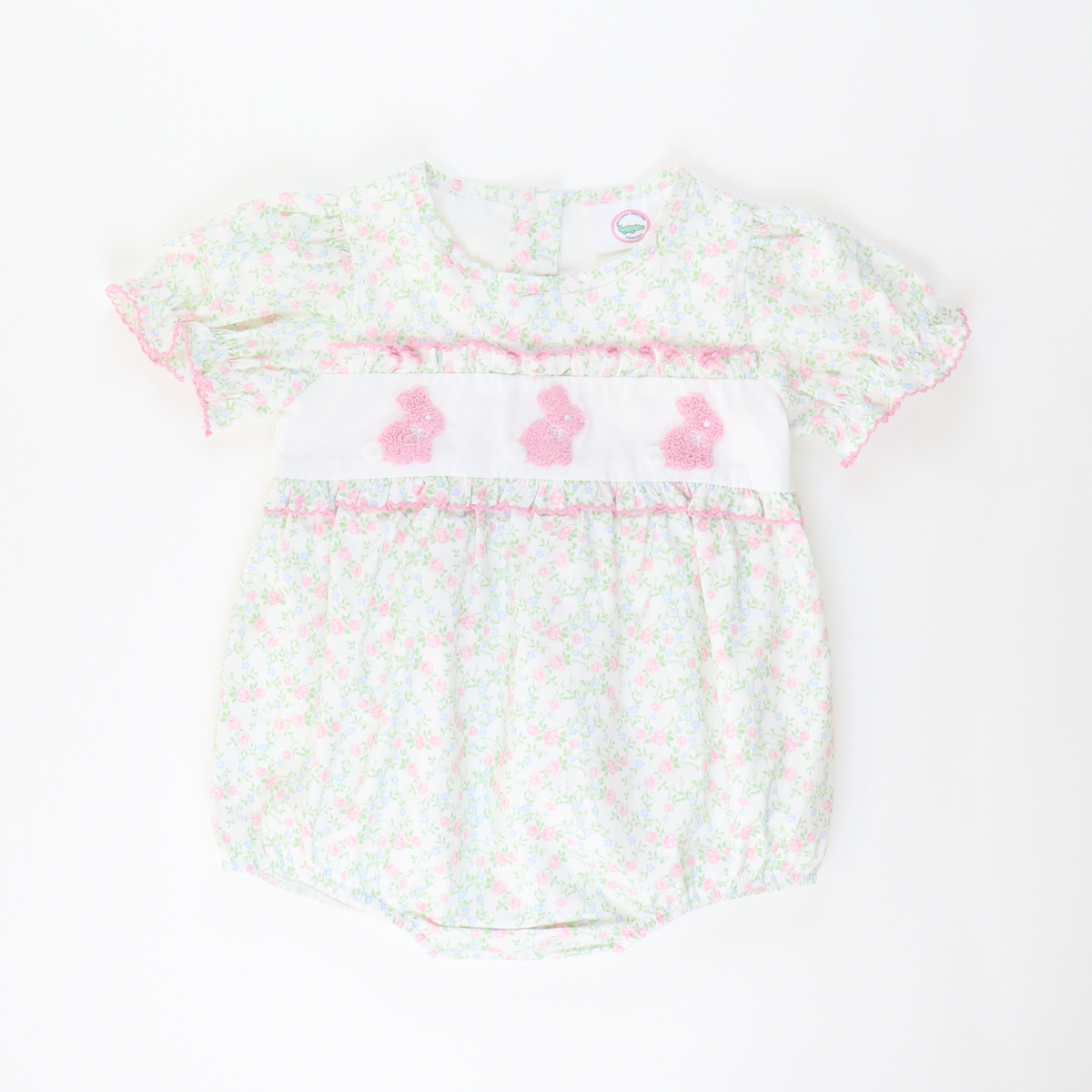 Embroidered Bunnies Girl Bubble - Pink & Blue Floral