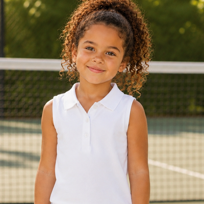 Girls Courtside Polo - White - Southern Smocked Co.
