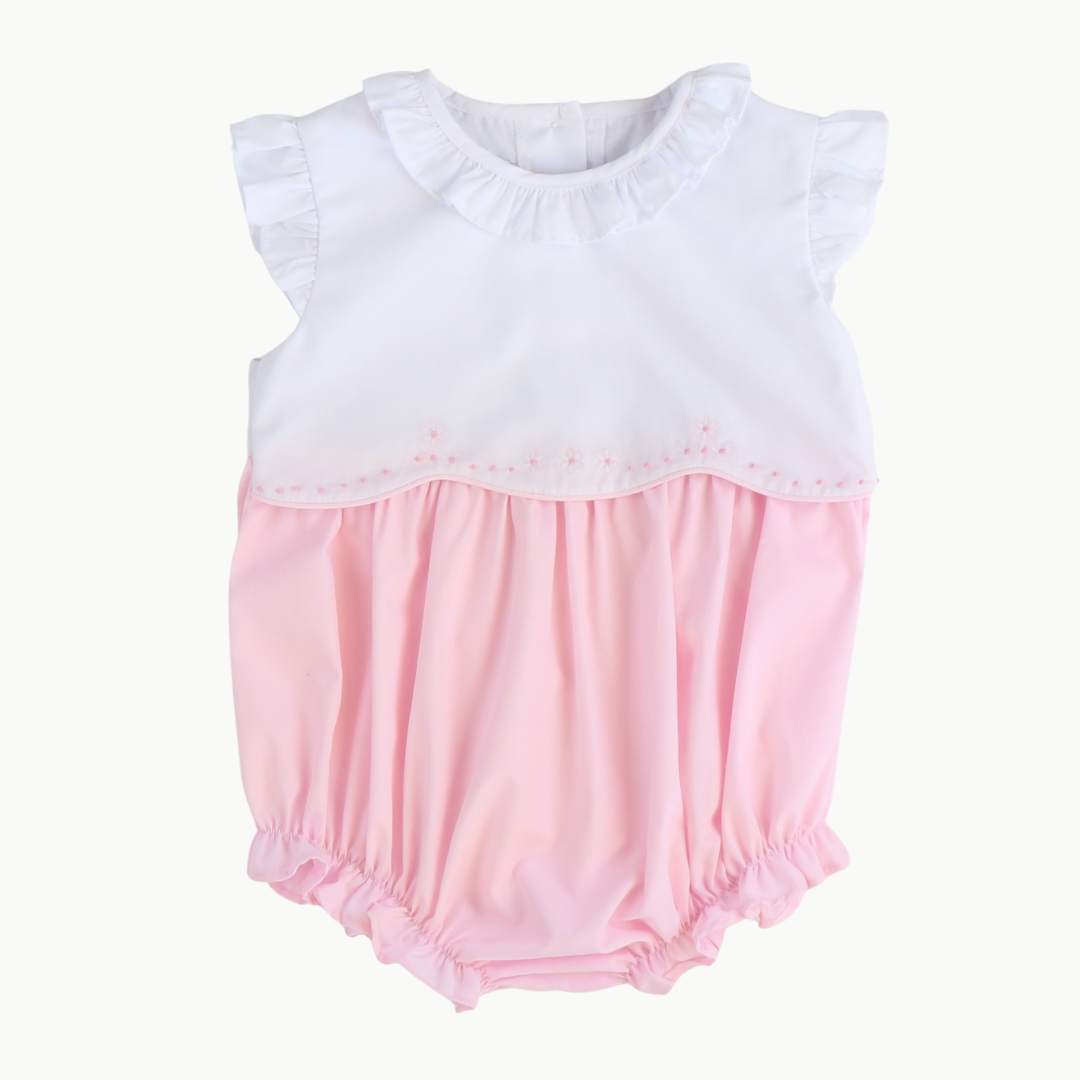 Embroidered Ruffle Girl Bubble - Light Pink