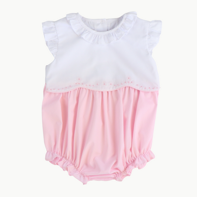Embroidered Ruffle Girl Bubble - Light Pink