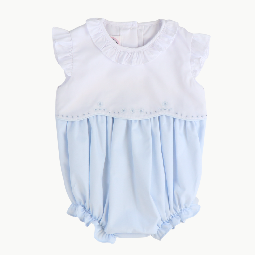 Embroidered Ruffle Girl Bubble - Light Blue