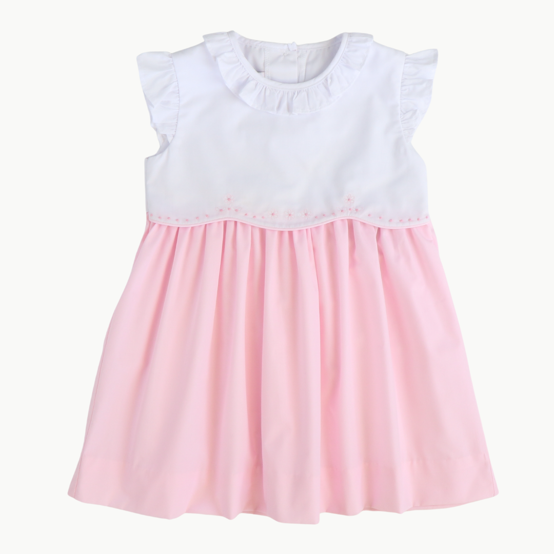 Embroidered Ruffle Dress - Light Pink