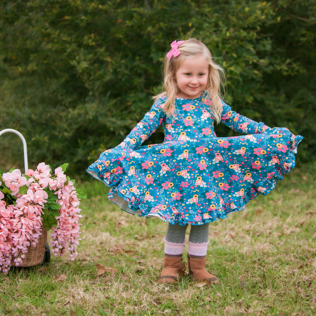 Olivia Dress - Teal Floral
