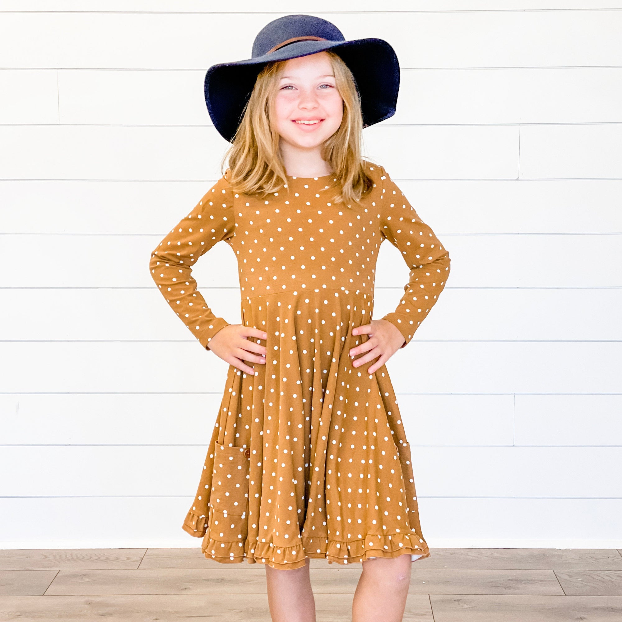 Olivia Dress - Cinnamon Polka Dot