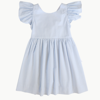 Bow Dress - Light Blue Mini Check Seersucker