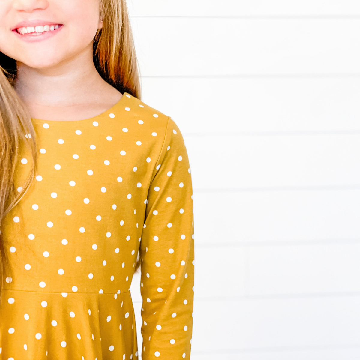 Polka Dot Twirl Knit Dress - Mustard - Stellybelly