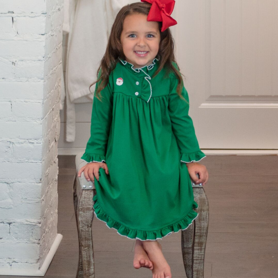 Embroidered Santa Face Nightgown - Christmas Green - Stellybelly