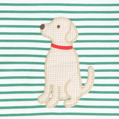 Appliquéd Labrador Long Sleeve Shirt - Christmas Green Stripe Knit