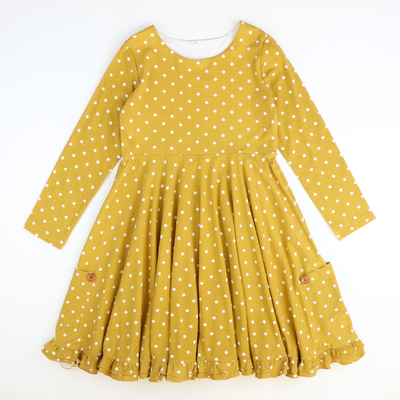 Olivia Dress - Mustard Polka Dot