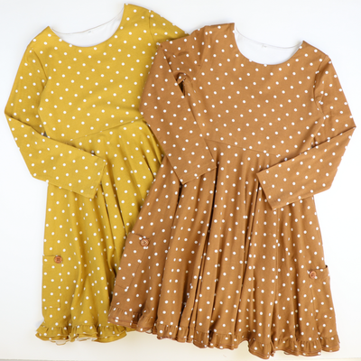 Olivia Dress - Mustard Polka Dot