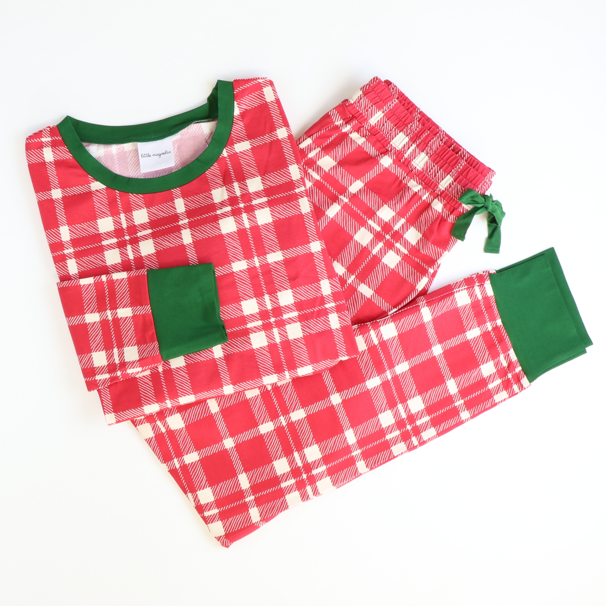 Women's Knit Pajama Set - Crimson Plaid - Southern Smocked Co.