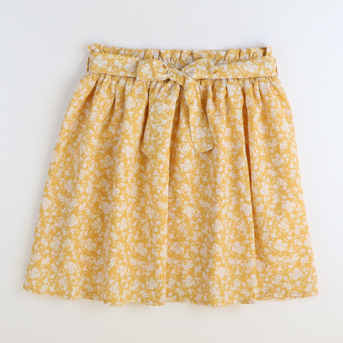 Mustard Floral Paper Bag Belted Skirt - Stellybelly