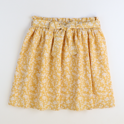 Mustard Floral Paper Bag Belted Skirt - Stellybelly