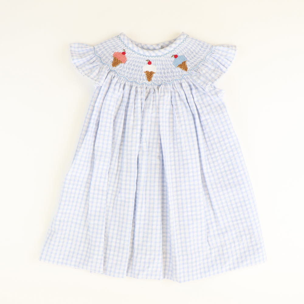 Smocked Americana Ice Cream Bishop - Cloud Check Seeersucker