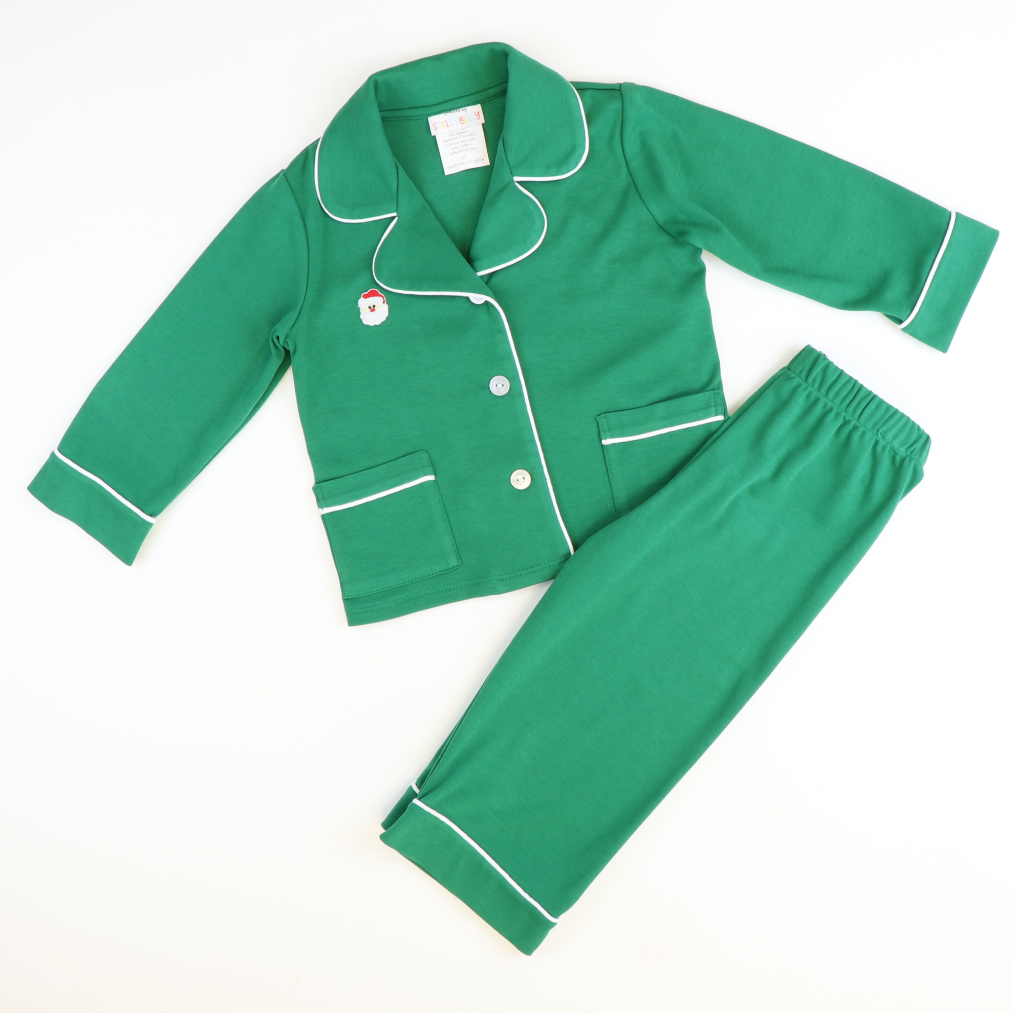 Embroidered Santa Face Pajama Set - Christmas Green - Stellybelly