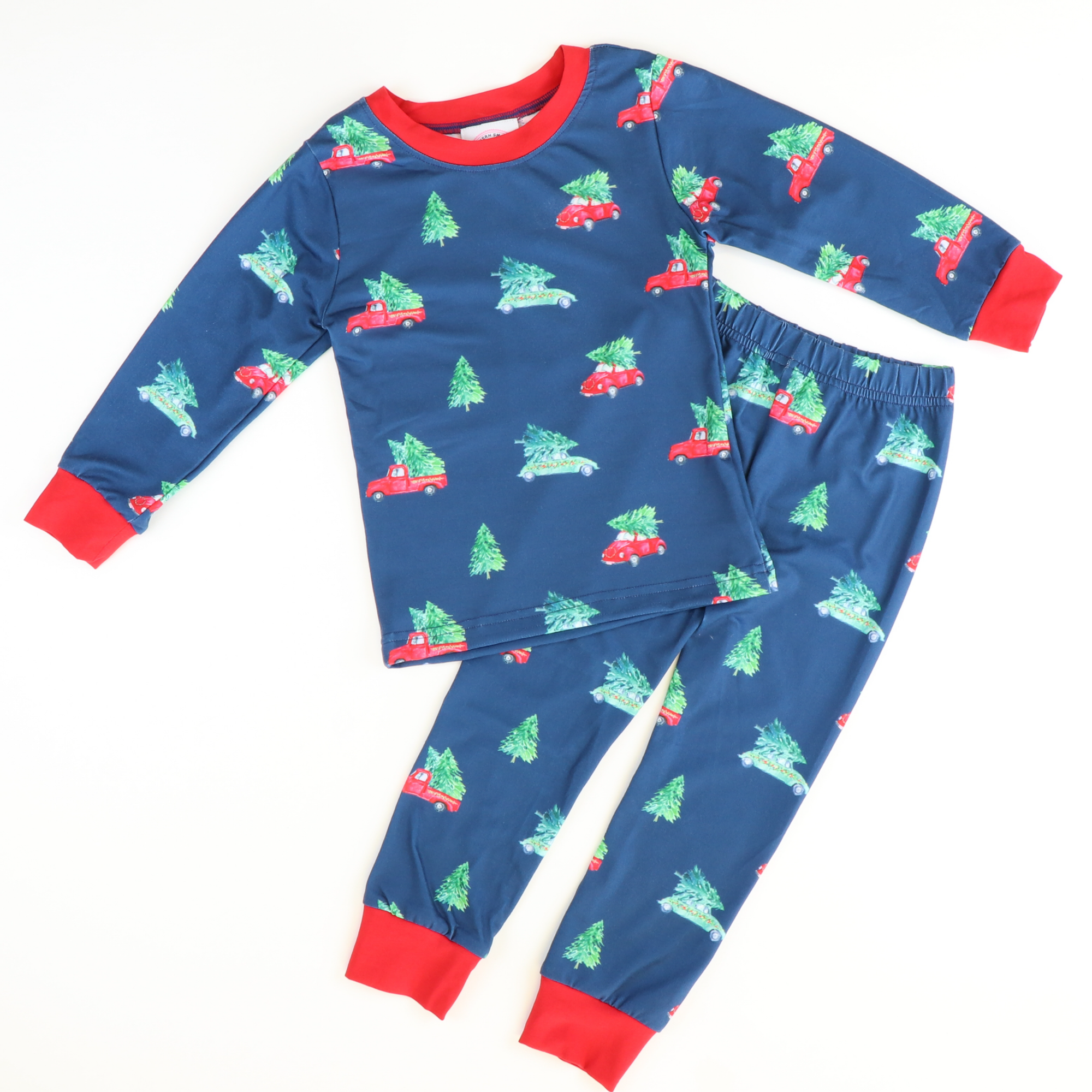 Christmas Tree & Vintage Truck Navy Knit Pajama Set - Stellybelly