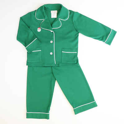 Embroidered Santa Face Pajama Set - Christmas Green - Stellybelly