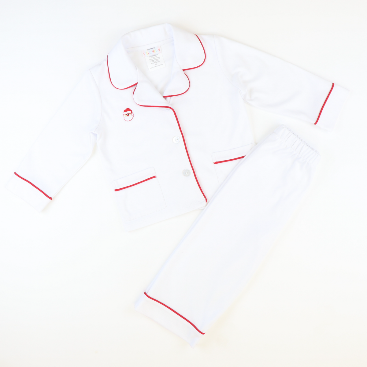 Embroidered Santa Face Pajama Set - Classic White - Stellybelly