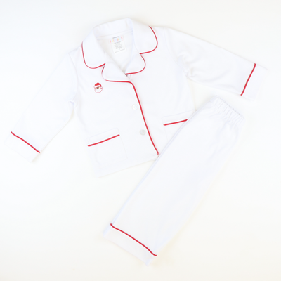 Embroidered Santa Face Pajama Set - Classic White - Stellybelly